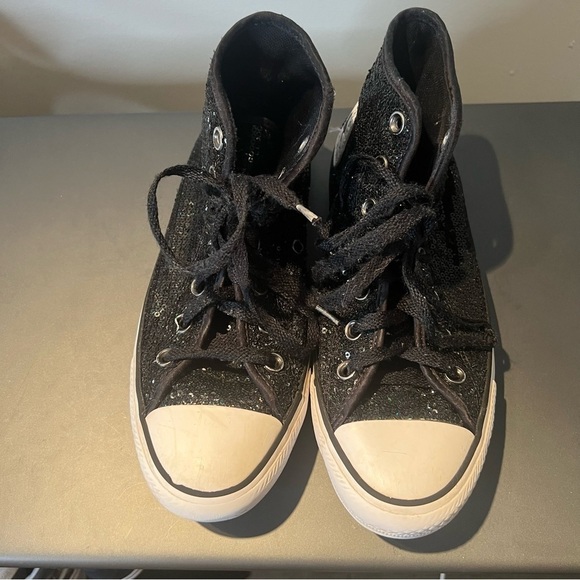 Converse all star chuck Taylor sequin black sneakers womens size 7 - Picture 2 of 6